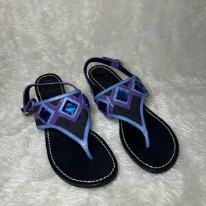 Tory Burch Blue and Purple Sandals with Gem Detail